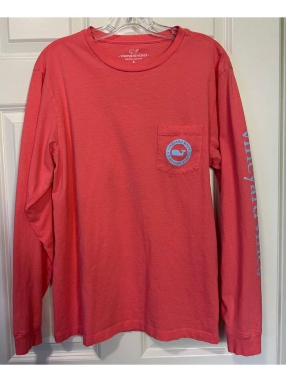 Vineyard Vines Long Sleeve Pocket T-Shirt Pink Blue Graphic Print Men's Small S